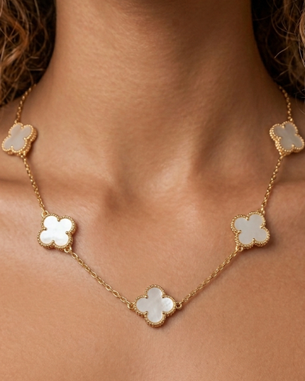 Gold Of Pearl Clover Necklace