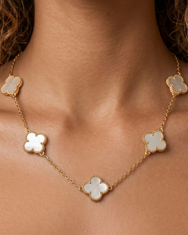 Gold Of Pearl Clover Necklace
