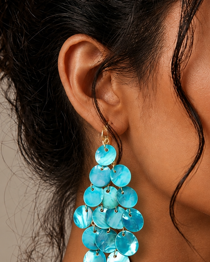 Blue Shell Chandelier Drop Earrings