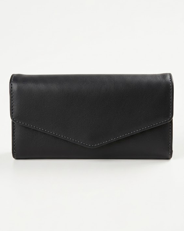 Black Envelope Faux Leather Wallet Clutch