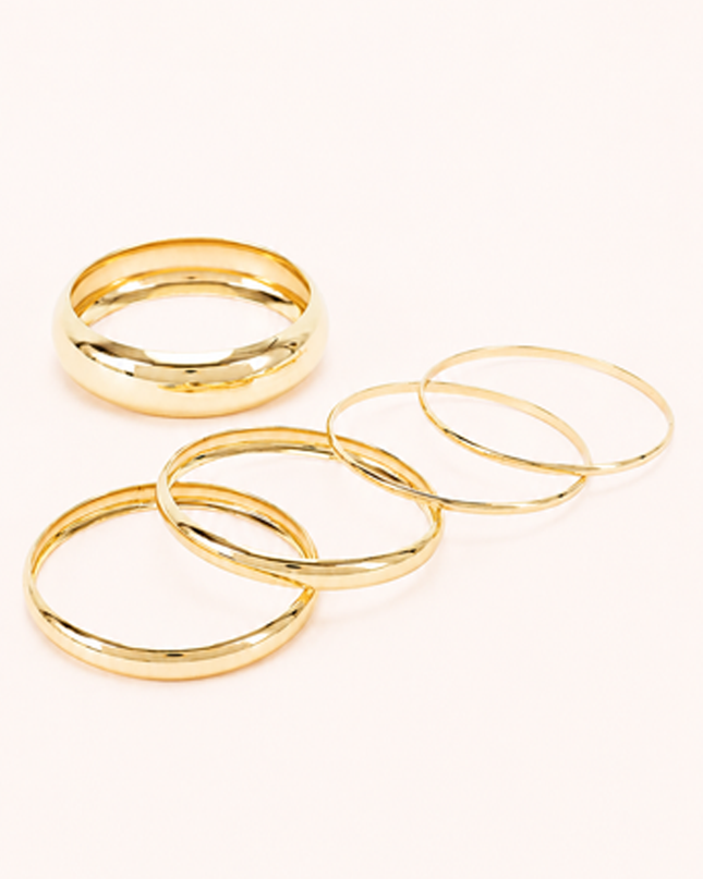 Gold 5 Piece Bangle Bracelet Set
