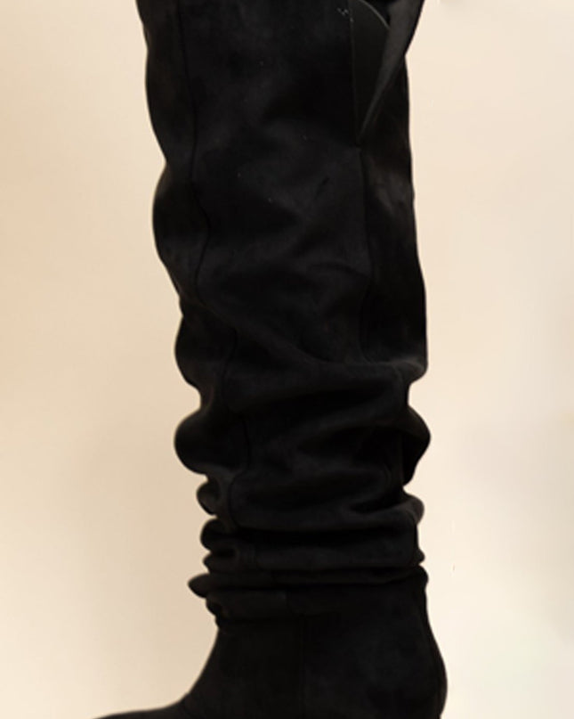 Black Suede Ruched Boots
