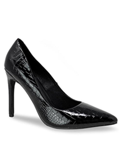 Black Crocodile Embossed Faux Leather Pump