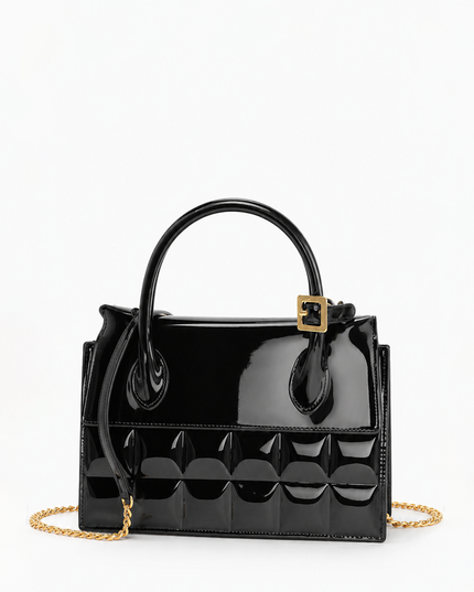 Black Enamel Top Handle Bag