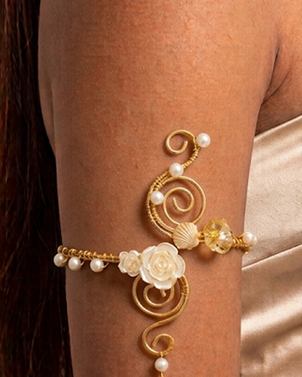 Gold Floral Pearl Arm Cuff