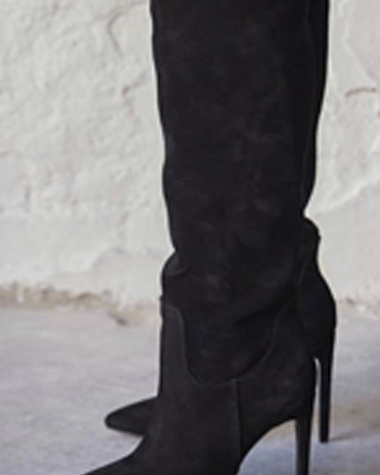 Black Faux Suede Pointed Toe Boots