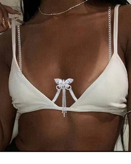Silver Butterfly Crystal Bra Chain