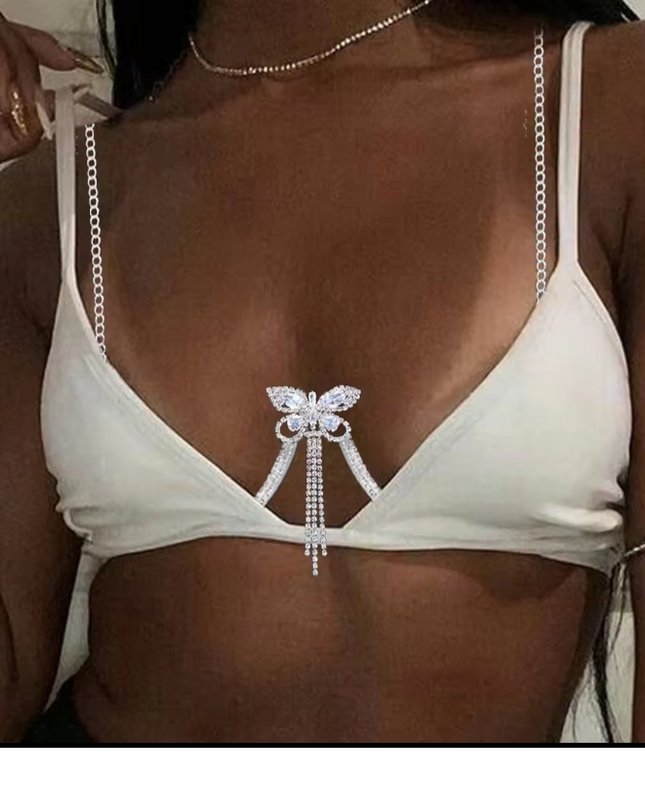 Silver Butterfly Crystal Bra Chain