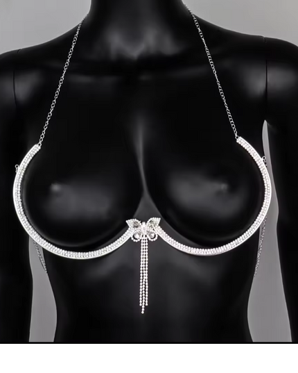 Silver Butterfly Crystal Bra Chain