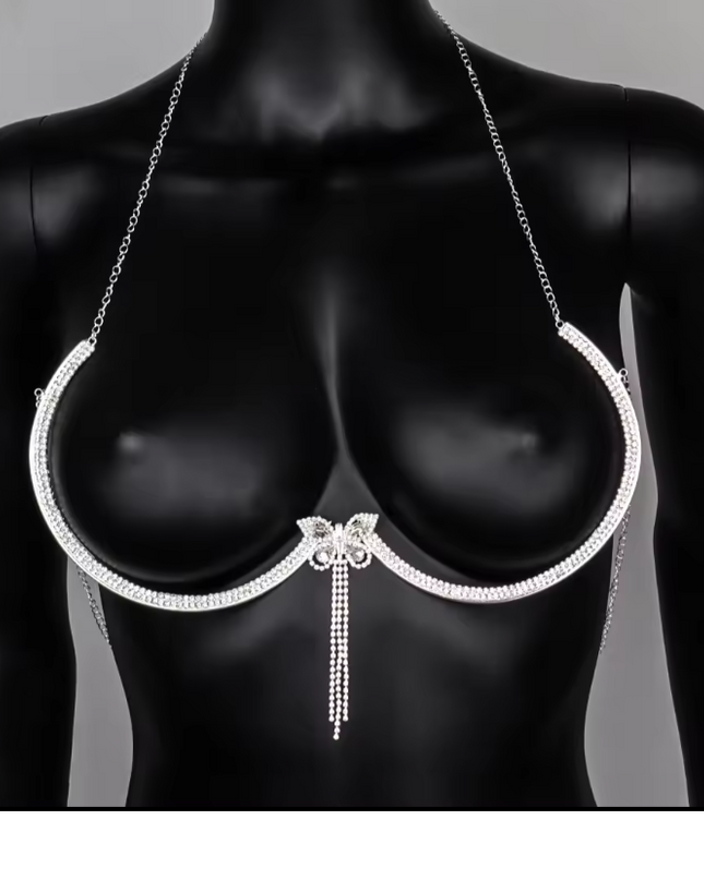 Silver Butterfly Crystal Bra Chain