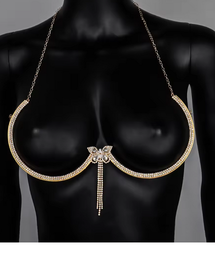Silver Butterfly Crystal Bra Chain