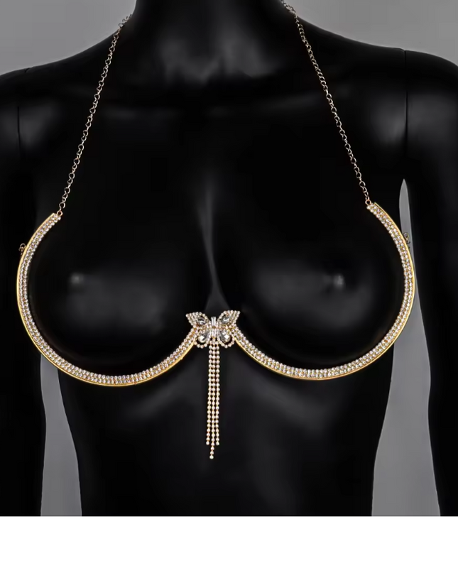 Silver Butterfly Crystal Bra Chain