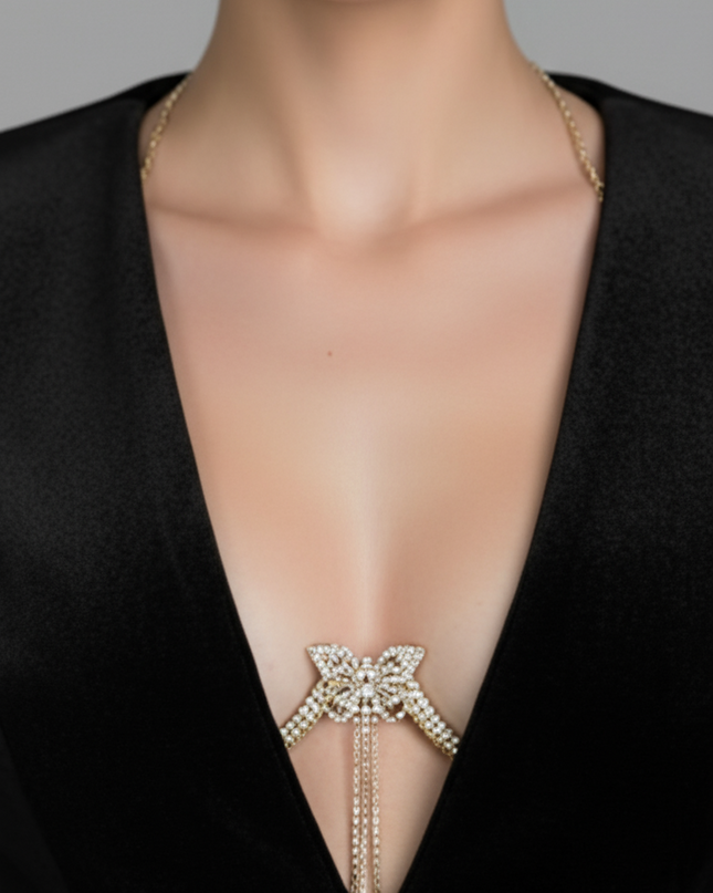 Gold Butterfly Crystal Bra Chain