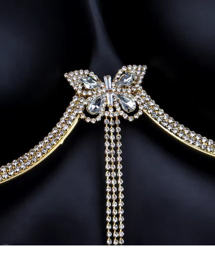 Gold Butterfly Crystal Bra Chain