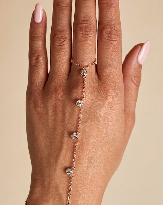 Gold Round Stone Hand Bracelet