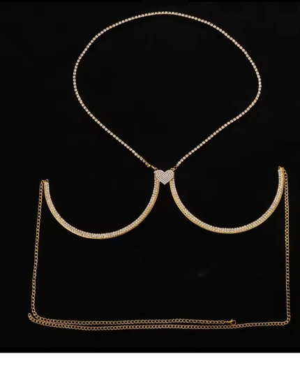 Gold Heart Crystal Bra Chain