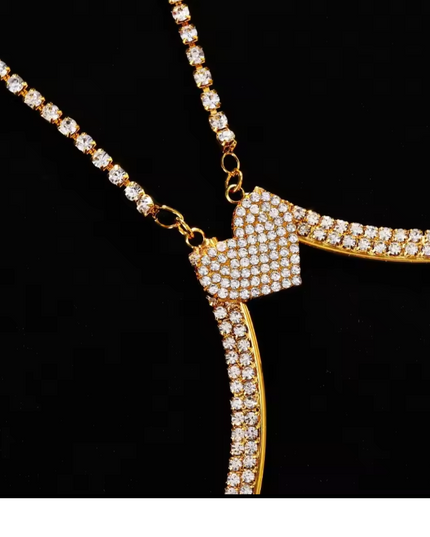 Gold Heart Crystal Bra Chain