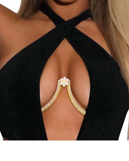 Gold Crystal Flower Bra Chain