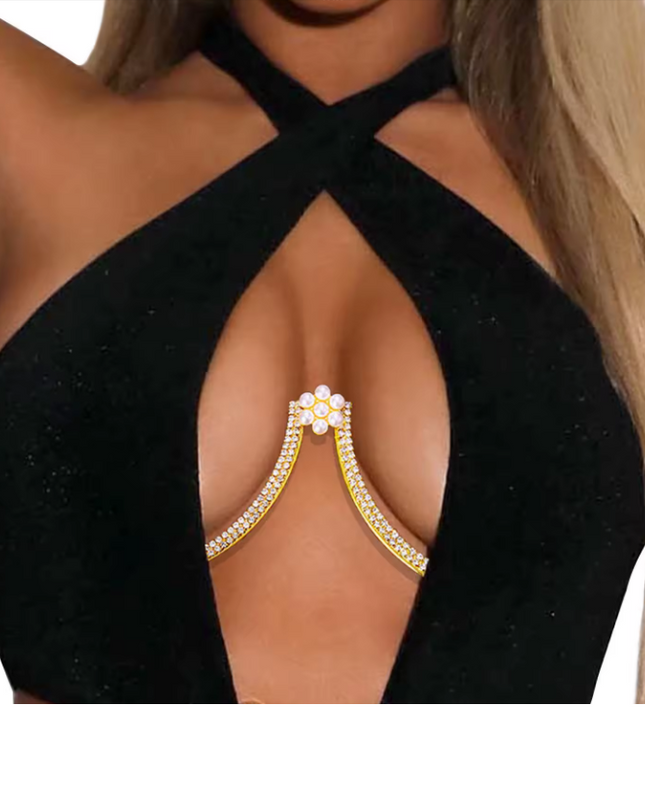Gold Crystal Flower Bra Chain