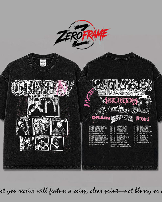 The Boys Grey Day 2026 Tour Lineup With Schedule Dates Black Washed Shirt Ver 6, Unisex Rapper Clothing, Vintage Band Shirt, Rap Underground Hip Hop Streetwear, Concert Tour Merch Aesthetic, Heavyweight Cotton Unisex Tee, Gift for Music Fans