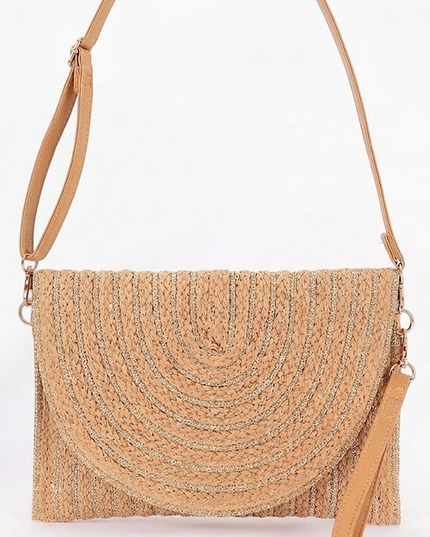 Khaki Metallic Braided Envelope Clutch