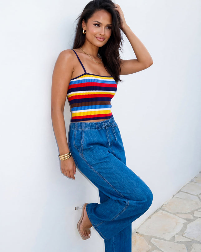 Blue Multi Stripe Knit Cami Top