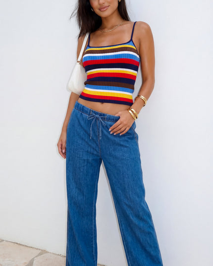 Blue Wide Leg Denim Pants