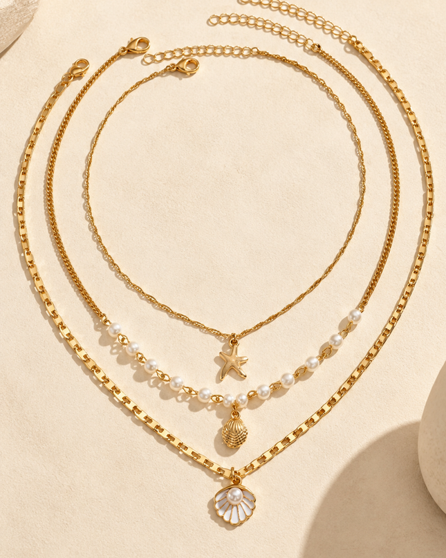Gold Pearl & Starfish Necklace