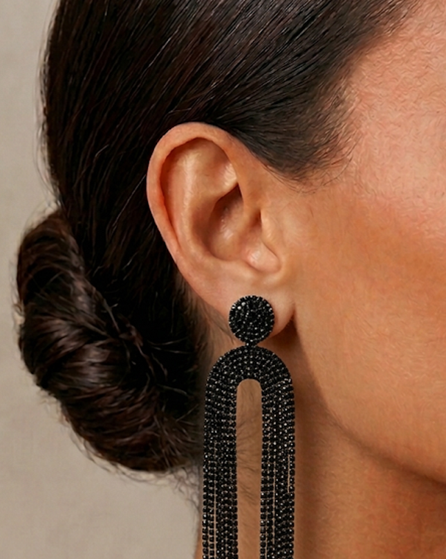 Black High Stakes Rhinestone Drop Earrings
