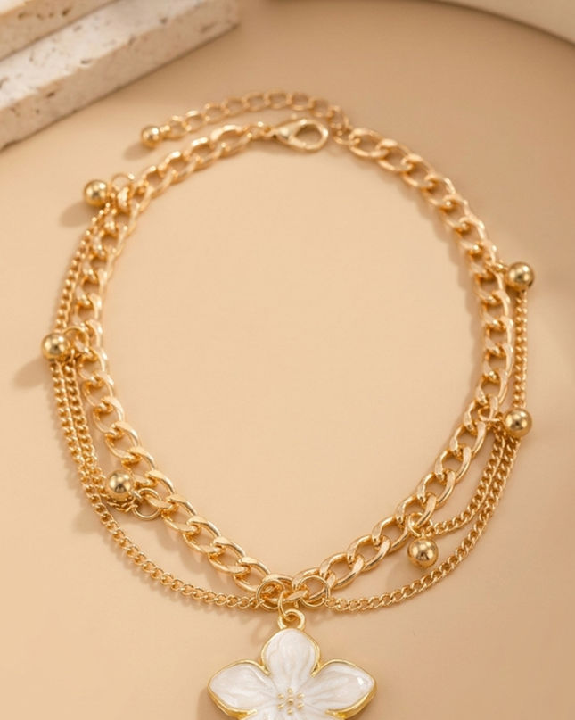 White Charm Layered Anklet