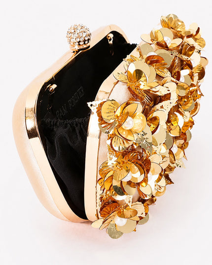 Gold Pearl & Petal Evening Clutch