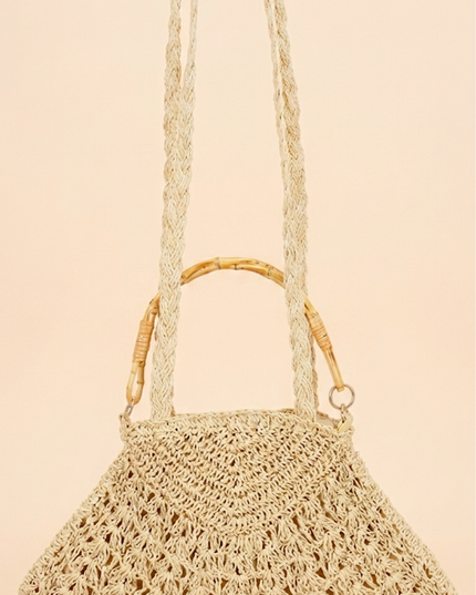 Ivory Faux Straw Bamboo Handle Bag