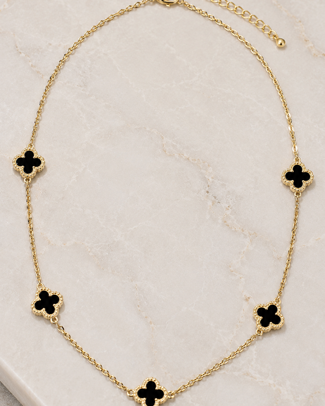 Black Zirconia Clover Chain Necklace