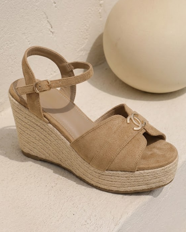 Beige Espadrille Platform Wedges