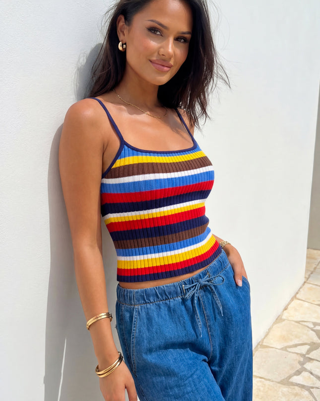 Blue Multi Stripe Knit Cami Top