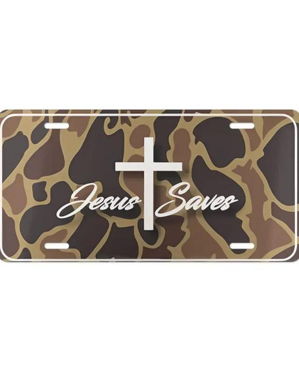 Jesus Saves Camouflage Old School License Plate Camo Tag