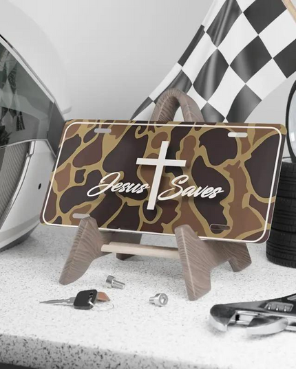 Jesus Saves Camouflage Old School License Plate Camo Tag