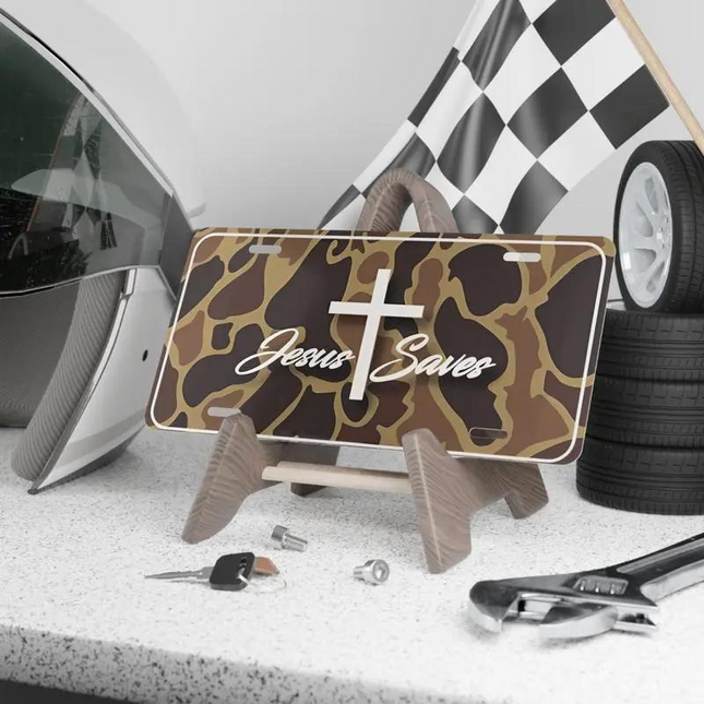 Jesus Saves Camouflage Old School License Plate Camo Tag