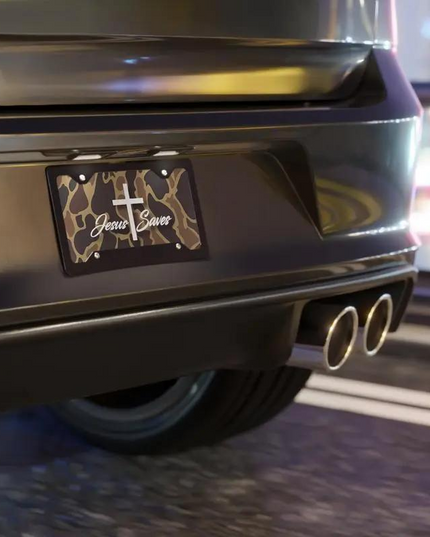 Jesus Saves Camouflage Old School License Plate Camo Tag
