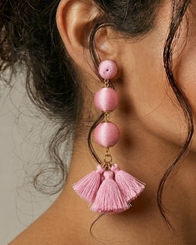 Pink Tassel Drop Earrings