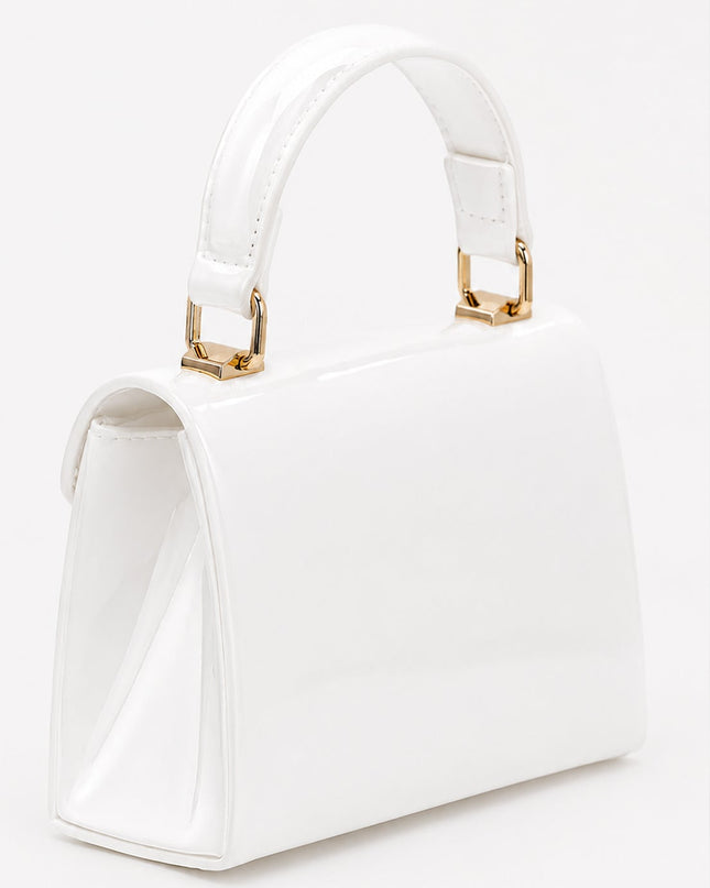 White Faux Leather Top Handle Bag