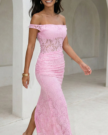 Pink Lace Off Shoulder Dress
