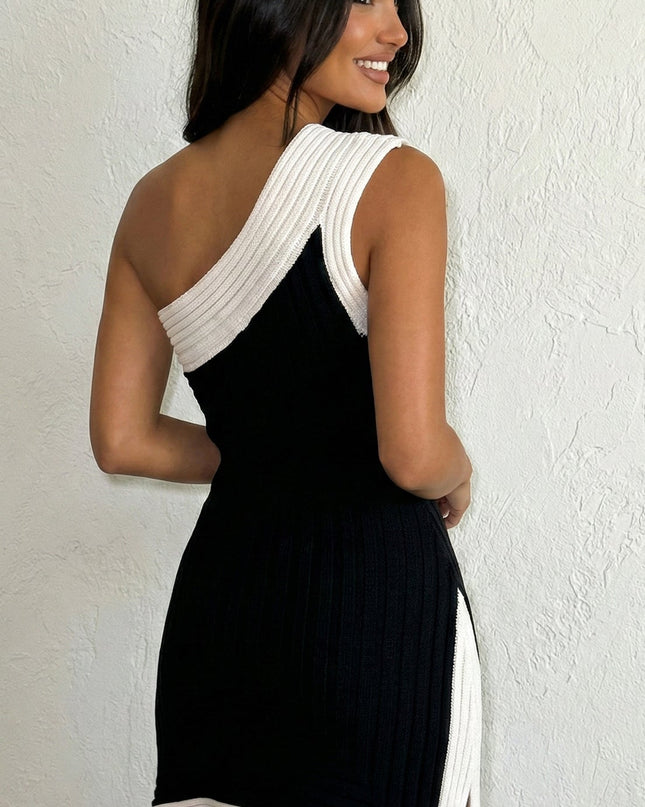 Black Arc Knit Contrast Mini Dress