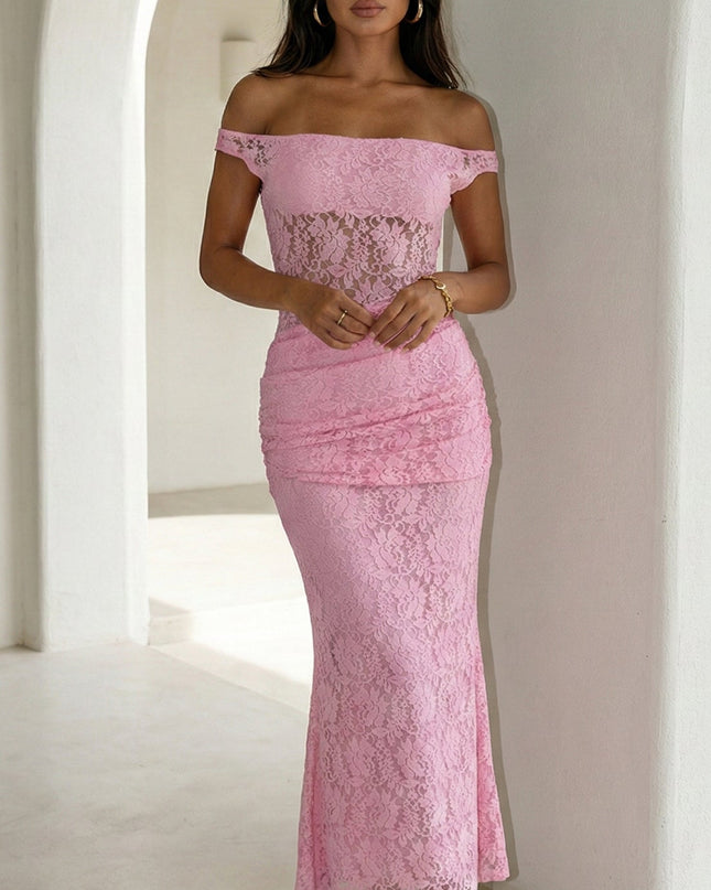 Pink Lace Off Shoulder Dress