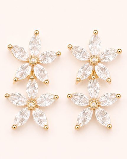 Gold Flower Rhinestone Stud Earrings
