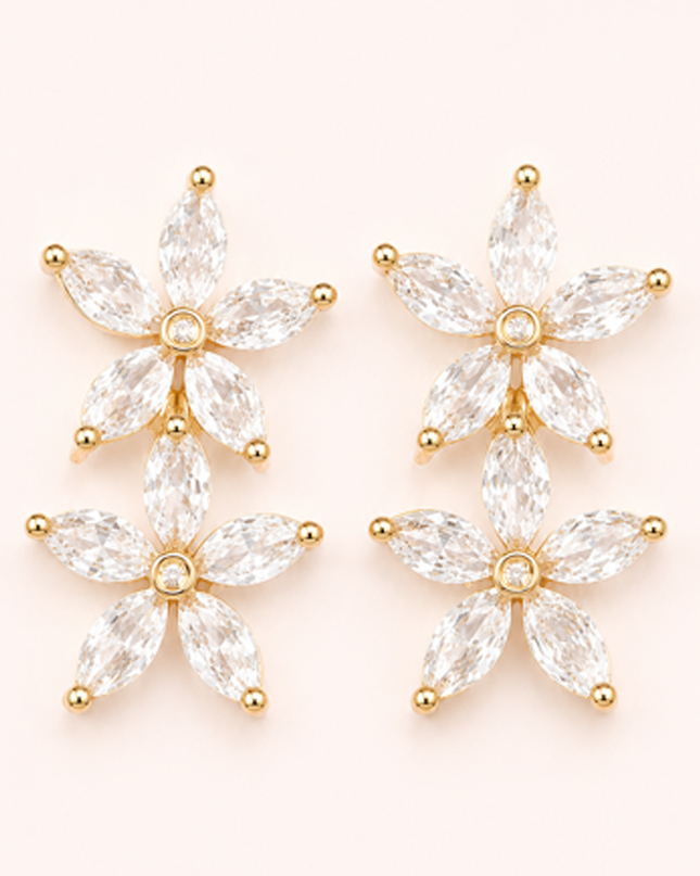 Gold Flower Rhinestone Stud Earrings