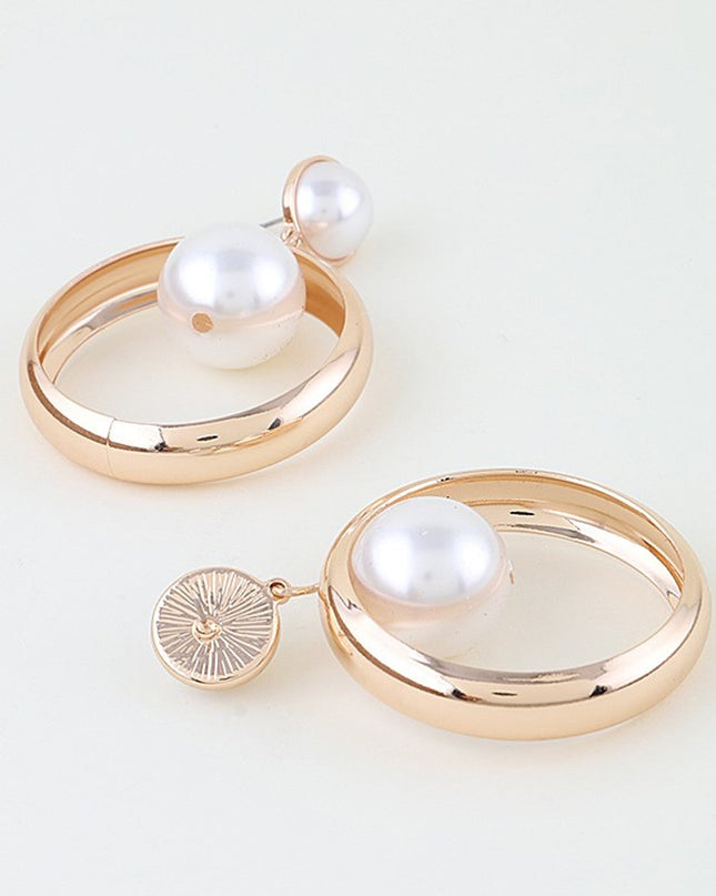 Gold Pearl Drop Hoop Earrings