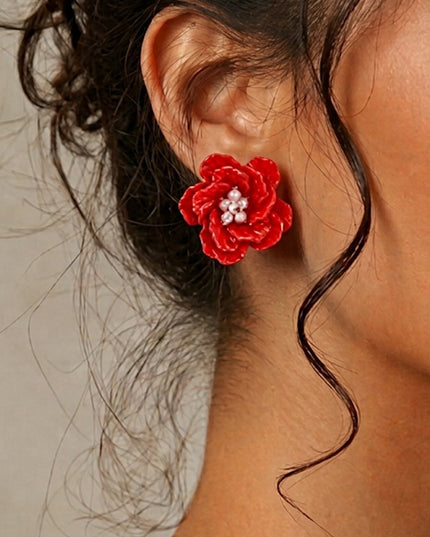 Red Santorini Flower Earrings