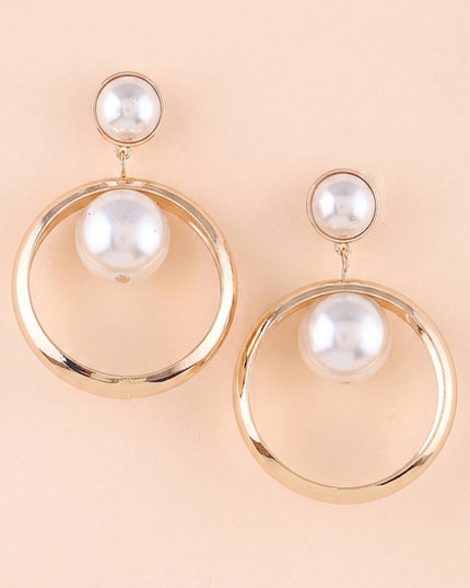 Gold Pearl Drop Hoop Earrings