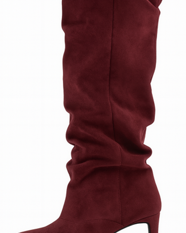 Burgundy Suede Ruched Boots